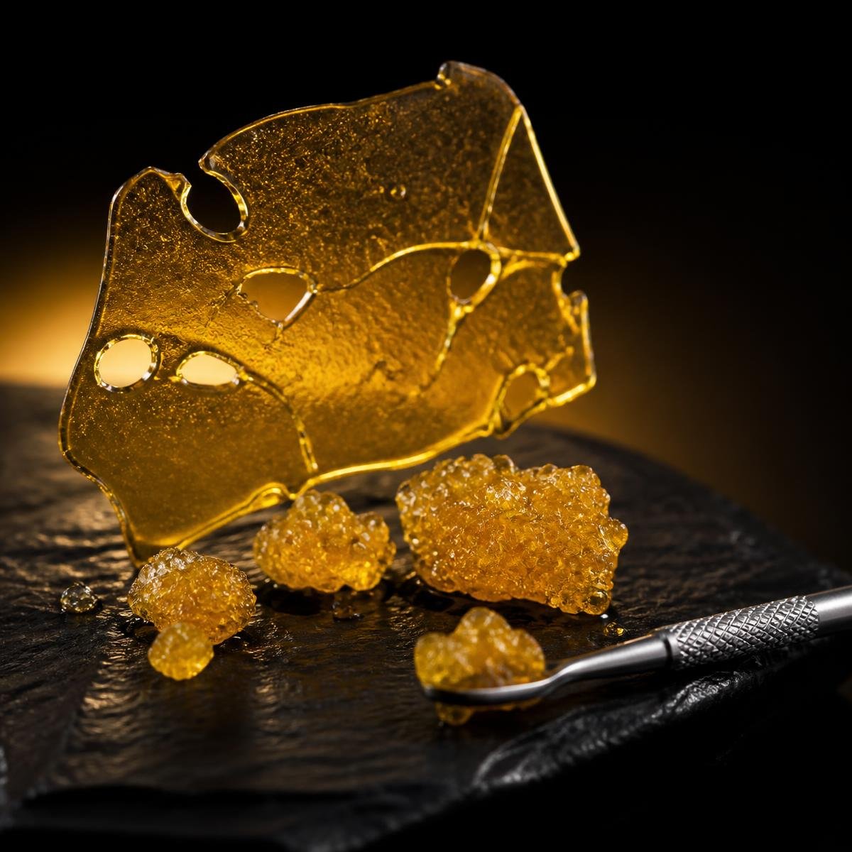 Amber shatter slab and live resin diamonds